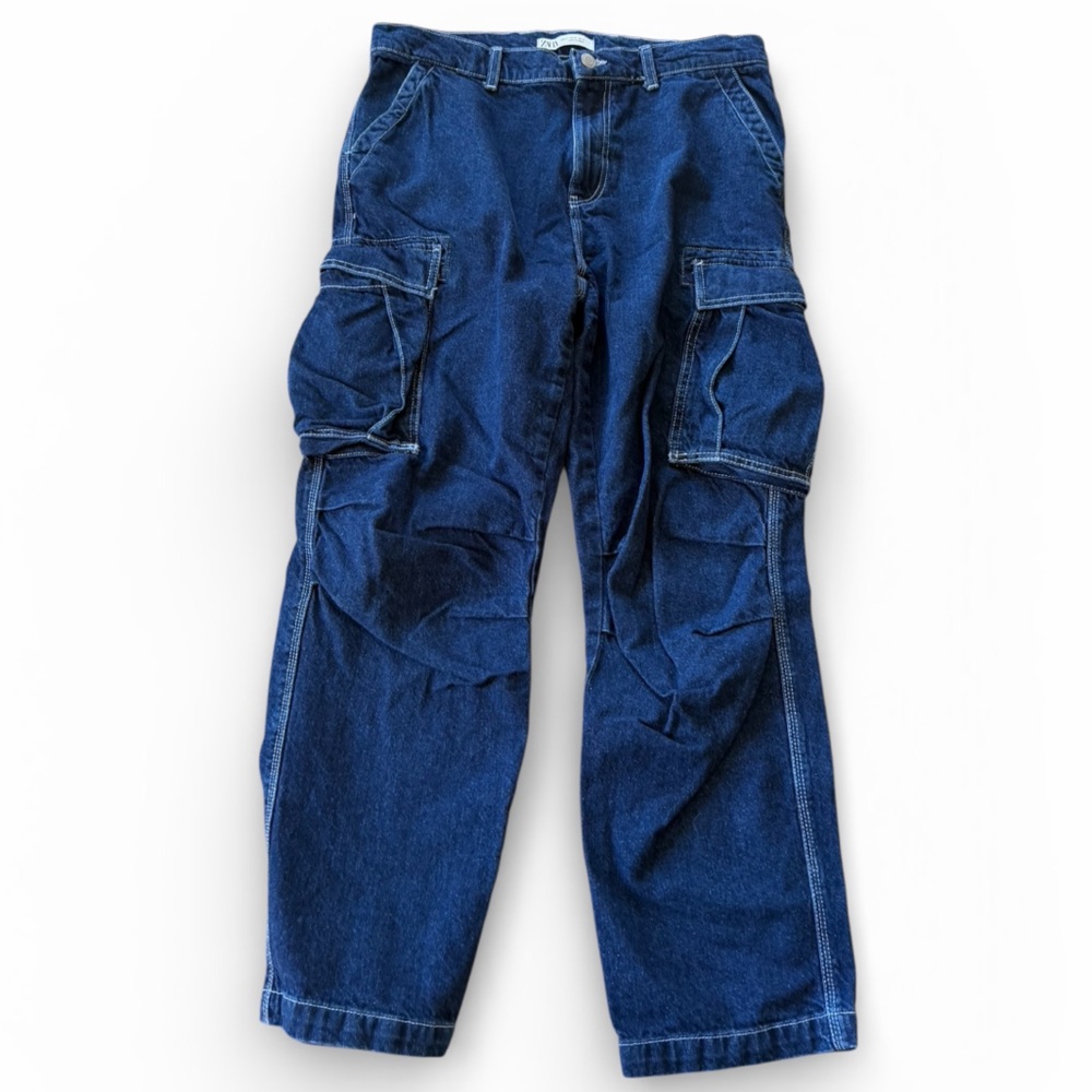 Zara Men's Deep Blue Relaxed cargo Jeans 34